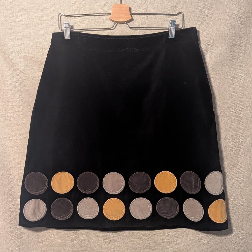 Boden Black Velvet with Fun Polka Dots A-Line Knee Length Fully Lined, Size 16